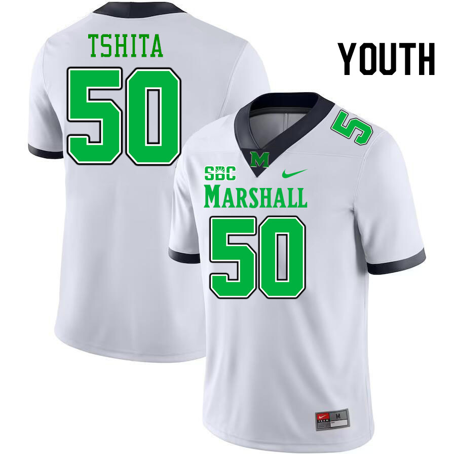 Youth #50 Beni Tshita Marshall Thundering Herd SBC Conference College Football Jerseys Stitched-Whit